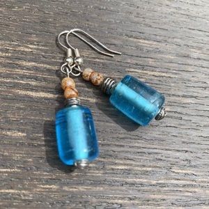 Handmade Chunky Turquoise Blue Pierced Earrings